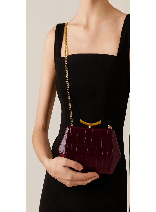 CUXVA PU Leather Clutch Purse Burgundy Evening Bag Unique Crossbody Handbag for Wedding Party Prom - Image 5