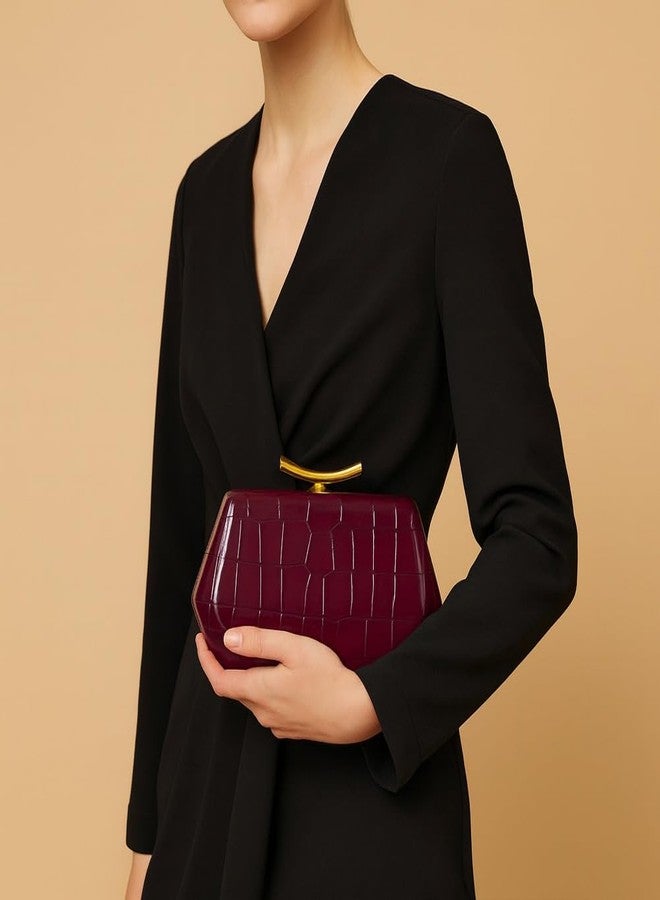 CUXVA PU Leather Clutch Purse Burgundy Evening Bag Unique Crossbody Handbag for Wedding Party Prom - Image 3