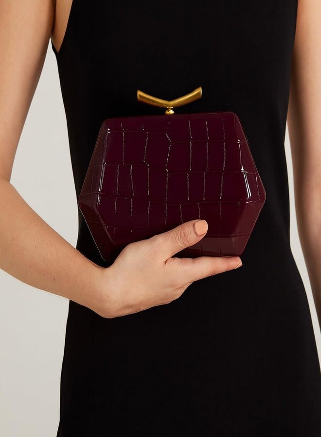 CUXVA PU Leather Clutch Purse Burgundy Evening Bag Unique Crossbody Handbag for Wedding Party Prom - Image 4