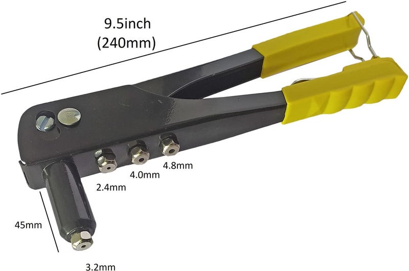Inditrust Yellow Non Slip 9.5" Rivet Gun Hand Riveter Nail Gun, Pop Riveter with Gloves (50 RIVETS included) - Image 2