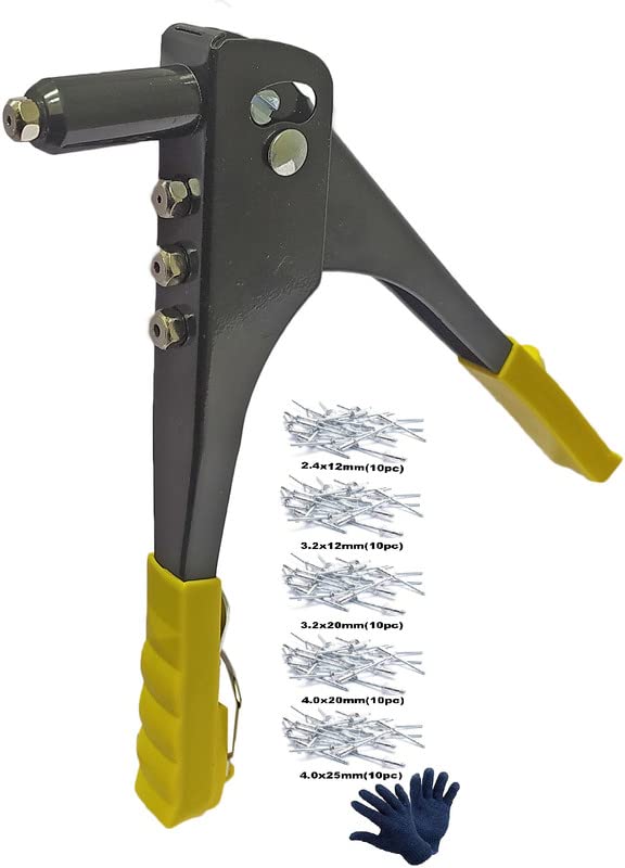 Inditrust Yellow Non Slip 9.5" Rivet Gun Hand Riveter Nail Gun, Pop Riveter with Gloves (50 RIVETS included) - Image 5