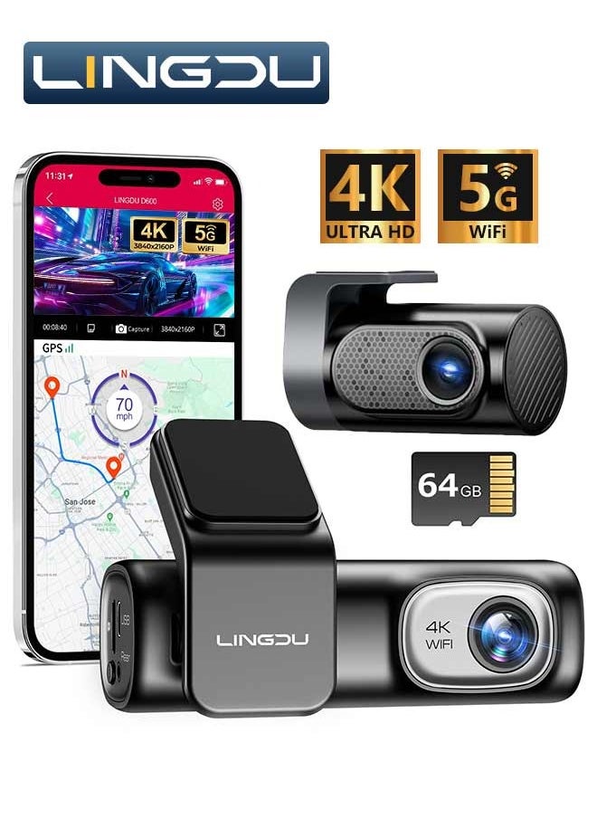 LINGDU D600 4K 2160P UHD Dash Cam Car DVR WiFi Camera Built in GPS Voice Control 24H Parking Monitor 150°FOV Night Vision  - Image 1
