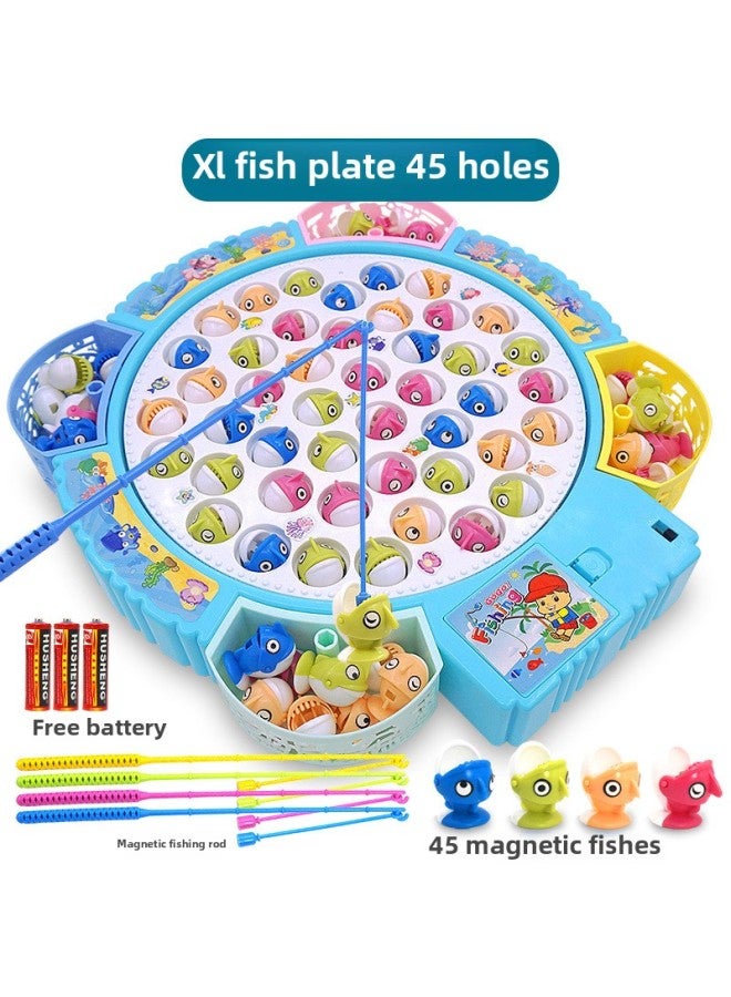 Children's Educational Concentration Training Family Board Games Parent-child Interactive Table Games Kindergarten Fishing Toys-Color:Blue 【extra Large Fish Plate】 45 Magnetic Fish + Music Can Be Tu  - Image 1
