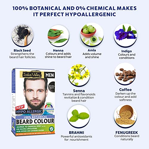 Indus Valley 100% botanical Hypo Allergic Beard Color for Men, Men's Natural Beard Hair Coloring Kit, Amonia & PPD Free Made up of 8 Organic Ingredients, Vegan Free (100g+ 15ml)(Black) - Image 4