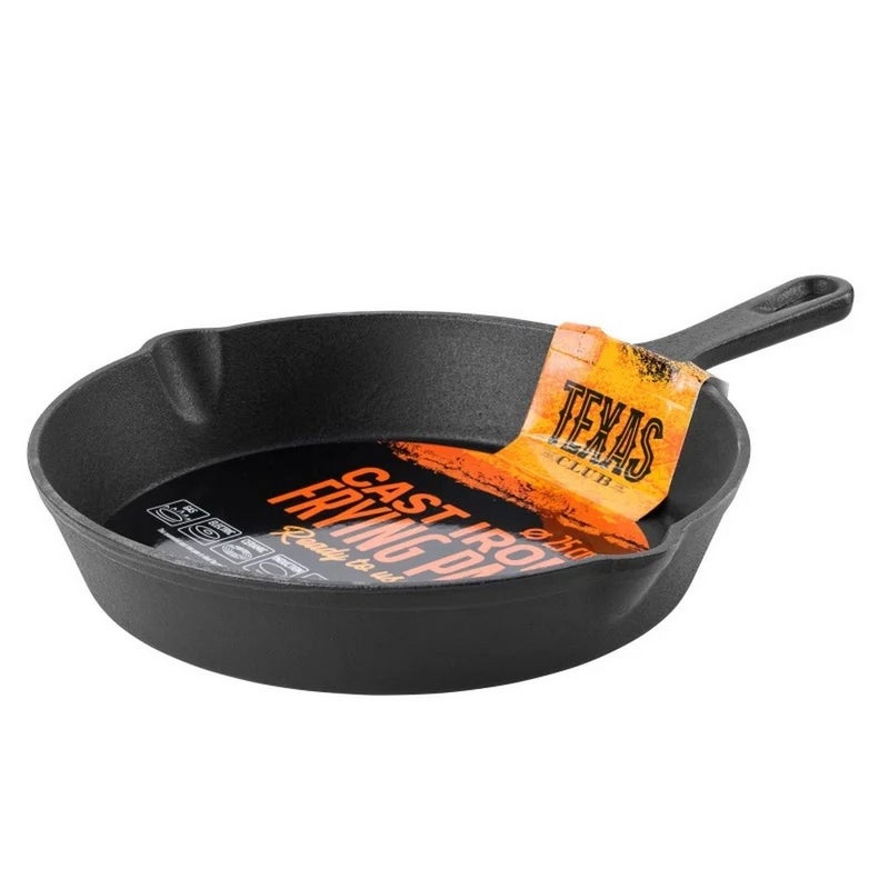 Texas Club مقلاة حديد زهر من تكساس كلوب، مقلاة ثقيلة لتحميص، وشواء، وإكسسوارات الطهي في الهواء الطلق - 20 سم - Image 1
