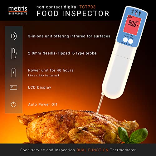 Metris Instruments Food Cooking Meat Thermometer Digital Infrared Laser Instant Read with Probe for Kitchen Outside Grill BBQ Smoker, Food Inspector Model TCT703 - Image 2