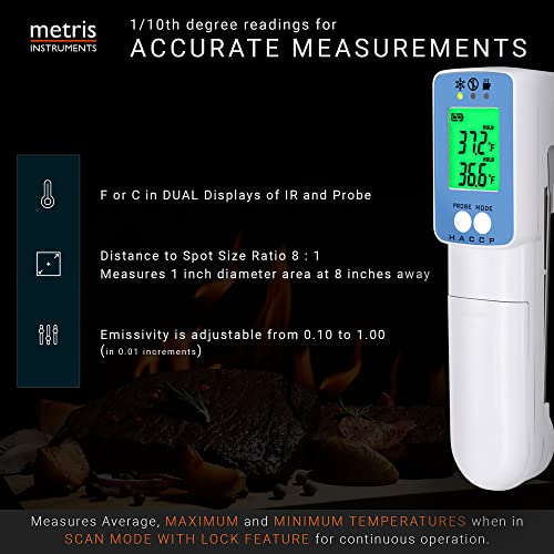 Metris Instruments Food Cooking Meat Thermometer Digital Infrared Laser Instant Read with Probe for Kitchen Outside Grill BBQ Smoker, Food Inspector Model TCT703 - Image 5