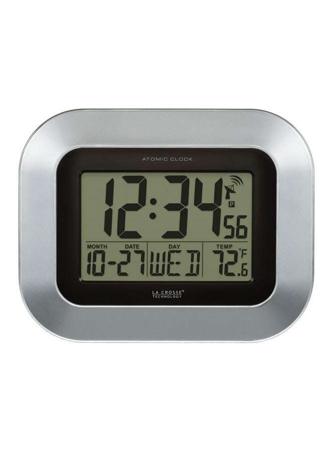 La Crosse Technology WT-8005U-S Atomic Digital Wall Clock with Indoor Temperature, Silver - Image 1