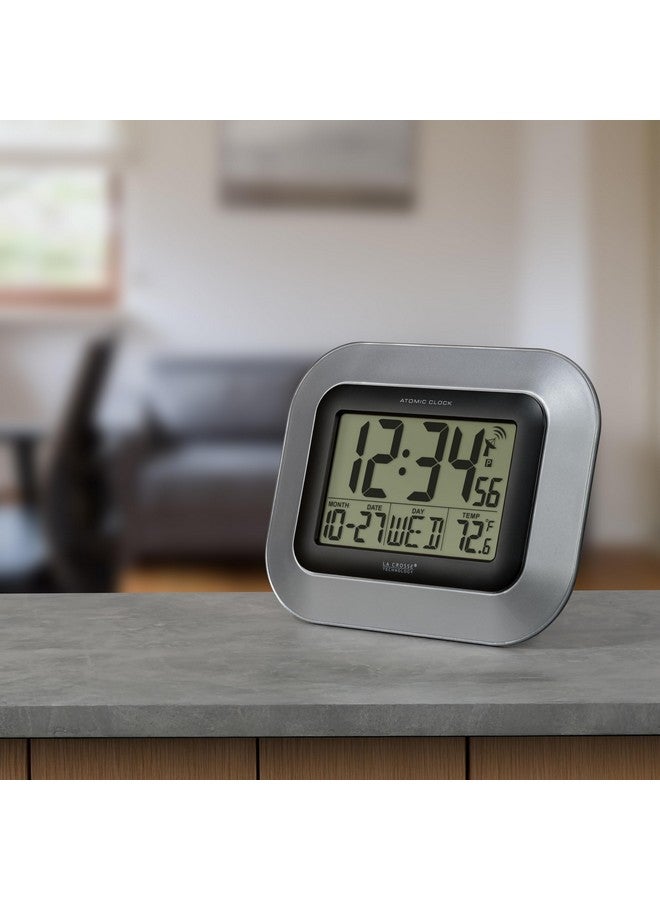 La Crosse Technology WT-8005U-S Atomic Digital Wall Clock with Indoor Temperature, Silver - Image 5
