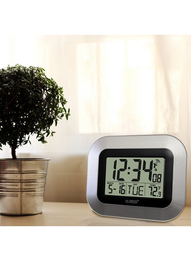 La Crosse Technology WT-8005U-S Atomic Digital Wall Clock with Indoor Temperature, Silver - Image 2