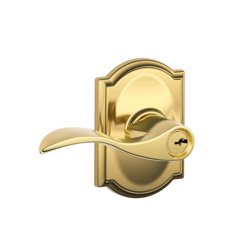 SCHLAGE Accent Lever with Camelot Trim Keyed Entry Lock in Bright Brass F51A ACC 605 CAM