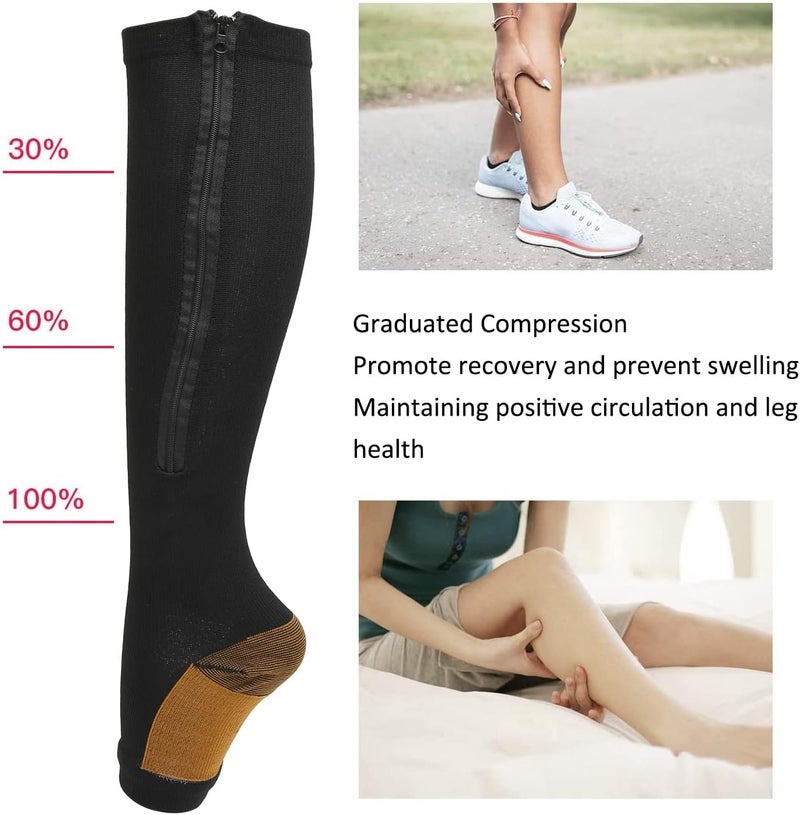 klarako Zippered Compression Socks, Soft Portable Compression Socks Reusable Leg Shaping for Home Travel(Black Stitching, S/M) - Image 4