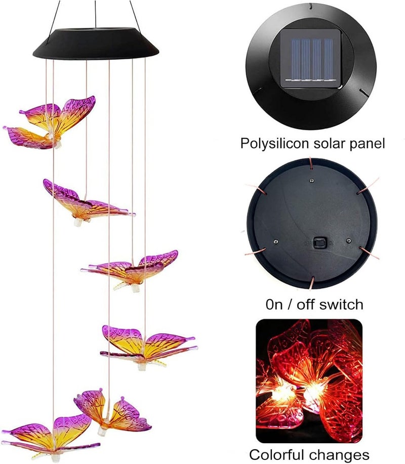 comfrt Solar Wind Chimes Outdoor, Color-Changing Solar Butterfly Wind Chime Solar Powered LED Hanging Lamp for Outdoor Garden Festival Decoration - Image 3