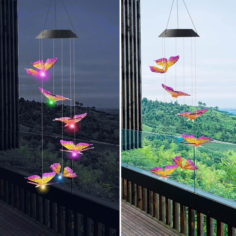 comfrt Solar Wind Chimes Outdoor, Color-Changing Solar Butterfly Wind Chime Solar Powered LED Hanging Lamp for Outdoor Garden Festival Decoration - Image 1