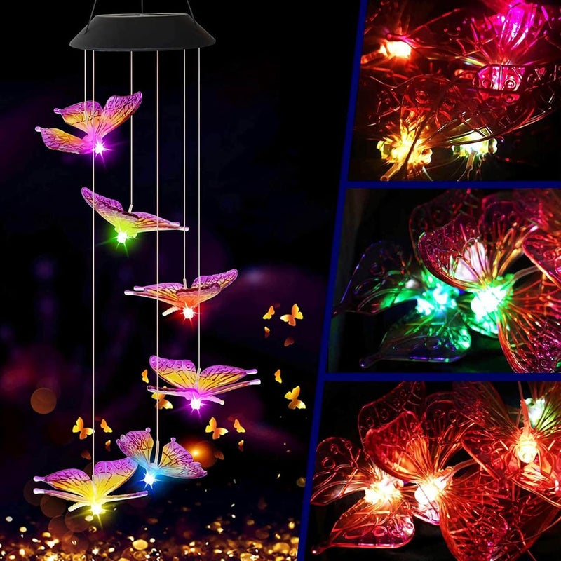 comfrt Solar Wind Chimes Outdoor, Color-Changing Solar Butterfly Wind Chime Solar Powered LED Hanging Lamp for Outdoor Garden Festival Decoration - Image 2