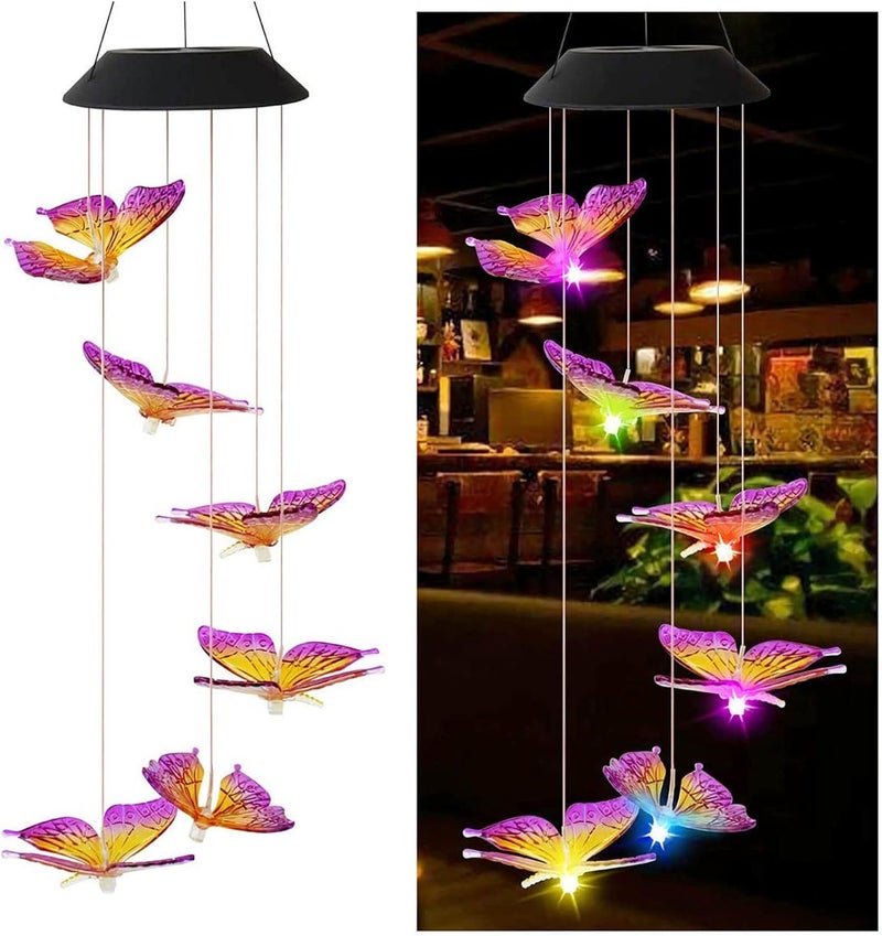 comfrt Solar Wind Chimes Outdoor, Color-Changing Solar Butterfly Wind Chime Solar Powered LED Hanging Lamp for Outdoor Garden Festival Decoration - Image 4