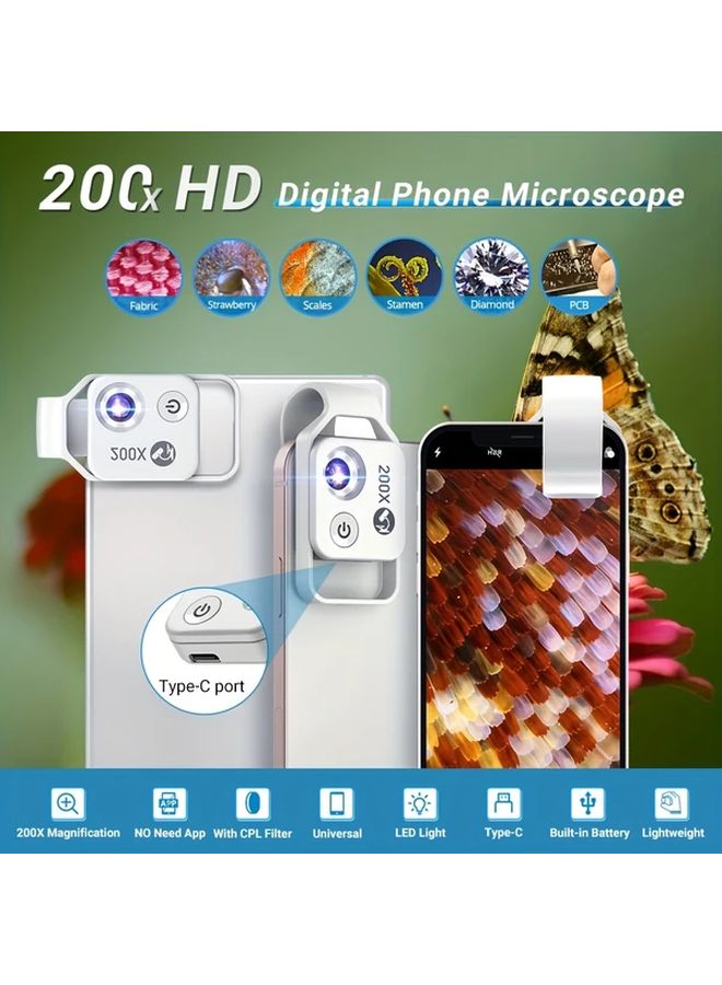 White Apexel 200X Microscope Lens With LED Light For Smartphones - Image 2