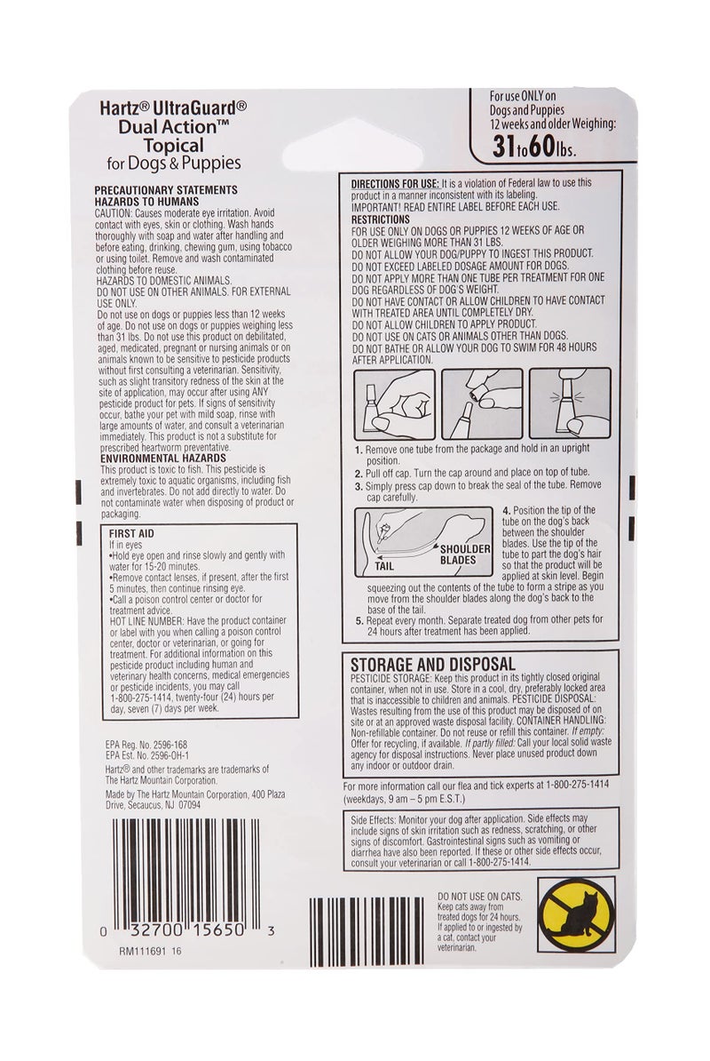 Hartz UltraGuard Dual Action Topical Flea & Tick Treatment for Dogs and Puppies - 31-60lbs, 3 Monthly Treatments - Image 2