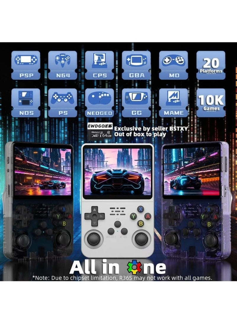 R36S Handheld Retro Gaming Console Linux System with 64G TF Card, Preloaded with 20000+ Games, Retro Video Game Console 3.5-inch IPS Screen (White 64G)  - Image 2