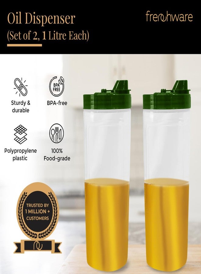 Frenchware Oil Dispenser (Pack of 2, 1 Litre Each) 100% Food-Grade, BPA-Free Plastic, Ideal for Storing & Pouring Liquids, Cooking Oils, Refined Oils, Olive Oil, Vinegar, Soy Sauce (Green) - Image 2