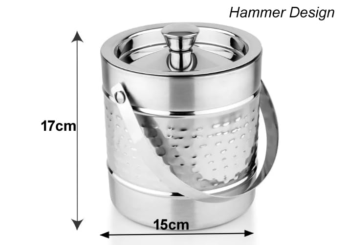 PAUL SONS Double-Wall Stainless Steel Hammer Design Insulated Ice Bucket Carrying Handle, Great for Home Bar 17cm/Silver (Pack of 1Pc) - Image 3