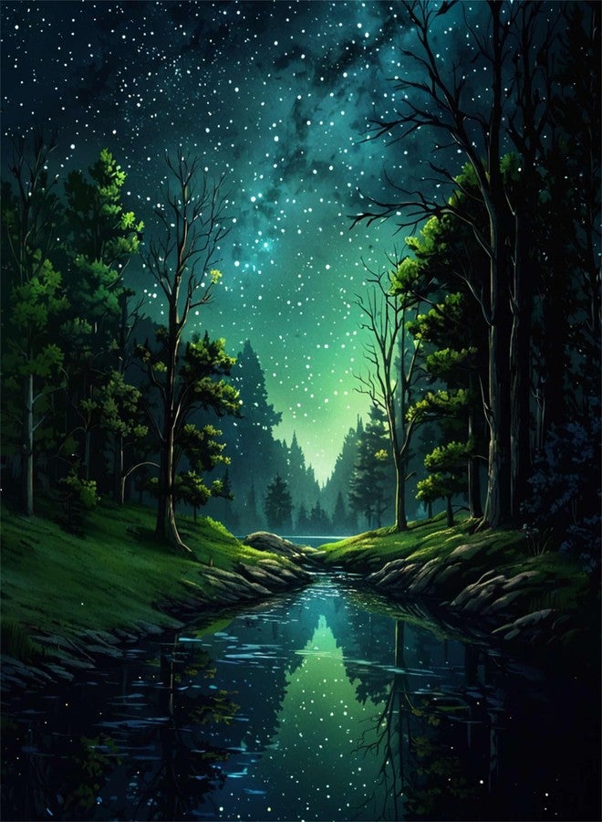ldazao Starry Night Paint by Numbers Kit for Adults Beginner Forest Adult Paint by Number Kits Canvas Adults' Paint-by-Number Kits DIY Oil Painting Kits for Gift Home Wall Decor 16x20 Inch - Image 1