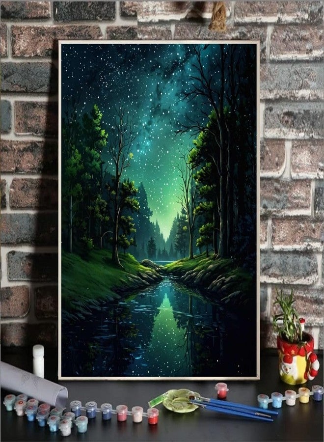 ldazao Starry Night Paint by Numbers Kit for Adults Beginner Forest Adult Paint by Number Kits Canvas Adults' Paint-by-Number Kits DIY Oil Painting Kits for Gift Home Wall Decor 16x20 Inch - Image 2