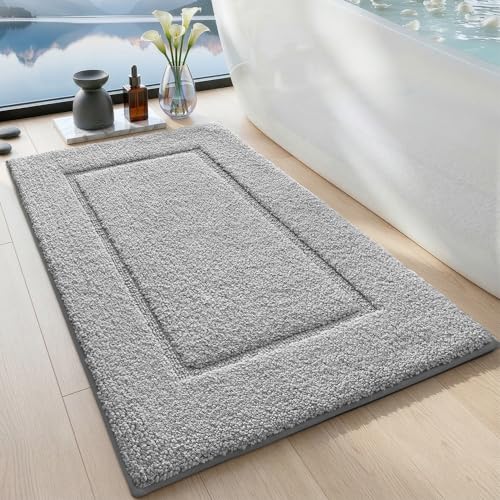 DEXI Bathroom Rugs 36x24, Washable Non Slip Bath Mat for Shower Floor, Absorbent Quick Dry Bathmat with Rubber Backing, Ultra Soft Plush Carpet for Tub, Light Grey - Image 1