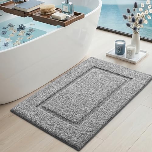 DEXI Bathroom Rugs 36x24, Washable Non Slip Bath Mat for Shower Floor, Absorbent Quick Dry Bathmat with Rubber Backing, Ultra Soft Plush Carpet for Tub, Light Grey - Image 3