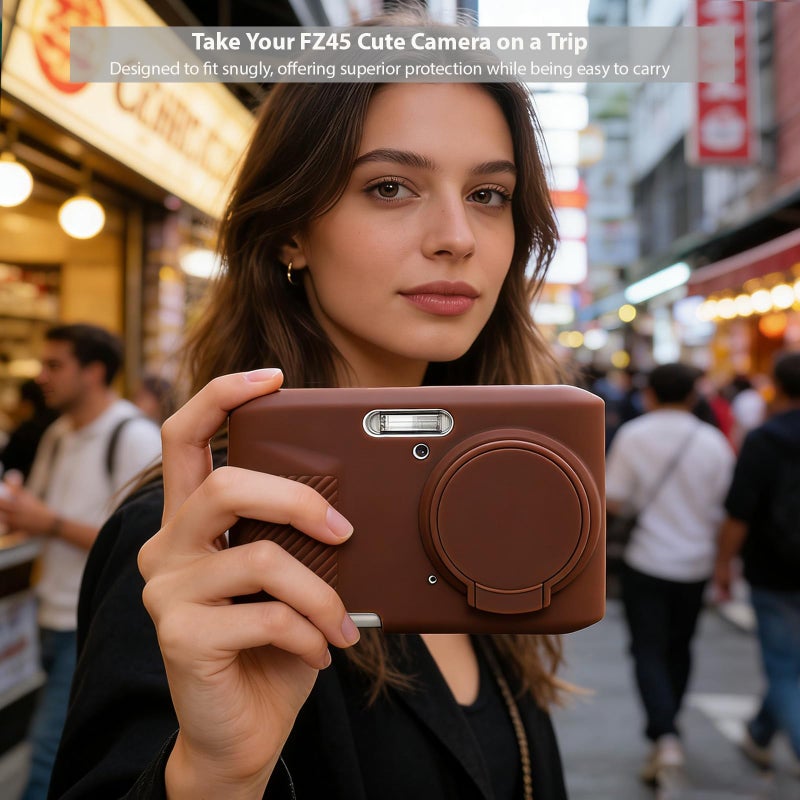 جراب Frevyve لكاميرا KODAK PIXPRO FZ45 الرقمية، ملحقات، جراب حماية من السيليكون الناعم، جراب نحيف مع غطاء عدسة قابل للإزالة وواقي شاشة، خفيف الوزن ومقاوم للخدش (بني) - Image 2