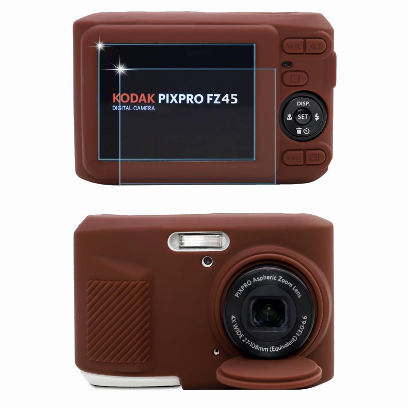 جراب Frevyve لكاميرا KODAK PIXPRO FZ45 الرقمية، ملحقات، جراب حماية من السيليكون الناعم، جراب نحيف مع غطاء عدسة قابل للإزالة وواقي شاشة، خفيف الوزن ومقاوم للخدش (بني) - Image 1