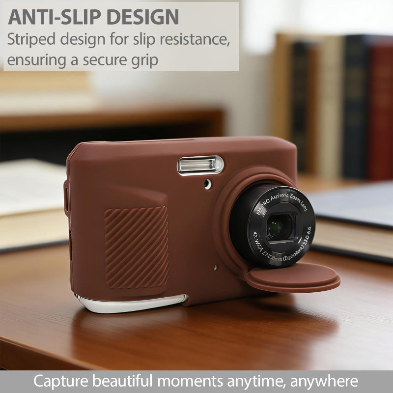 جراب Frevyve لكاميرا KODAK PIXPRO FZ45 الرقمية، ملحقات، جراب حماية من السيليكون الناعم، جراب نحيف مع غطاء عدسة قابل للإزالة وواقي شاشة، خفيف الوزن ومقاوم للخدش (بني) - Image 3