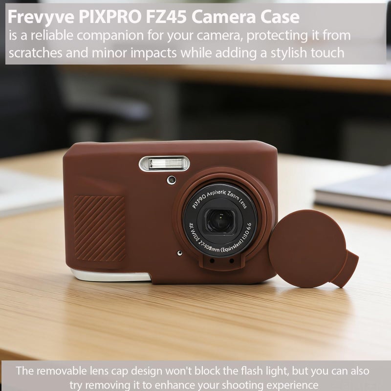جراب Frevyve لكاميرا KODAK PIXPRO FZ45 الرقمية، ملحقات، جراب حماية من السيليكون الناعم، جراب نحيف مع غطاء عدسة قابل للإزالة وواقي شاشة، خفيف الوزن ومقاوم للخدش (بني) - Image 4