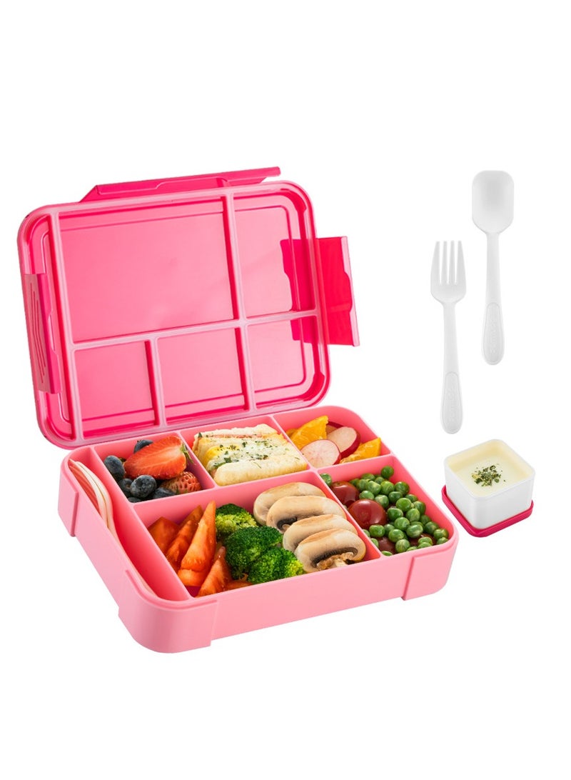 QIGAR Bento Lunch Box for Kids Adults, 6 Compartments  Food Container Ideal Portion Sizes Leak-Proof Bento box for Kids ,With cutlery sauce box,microwave heating Safe, Food-Safe Materials 1330ml - Image 1