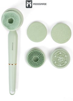 MOOGMAX Electric Body Washing Brush for Back Scrubber in Shower with Five Multi-Use Heads for All Over Body Cleaning & three speed modes. Light Green  - Image 3