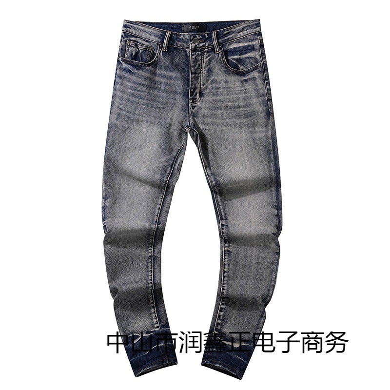 Purple American High Street Hole Patch Trend Retro Straight Amiri Denim Pants Brand - Image 5