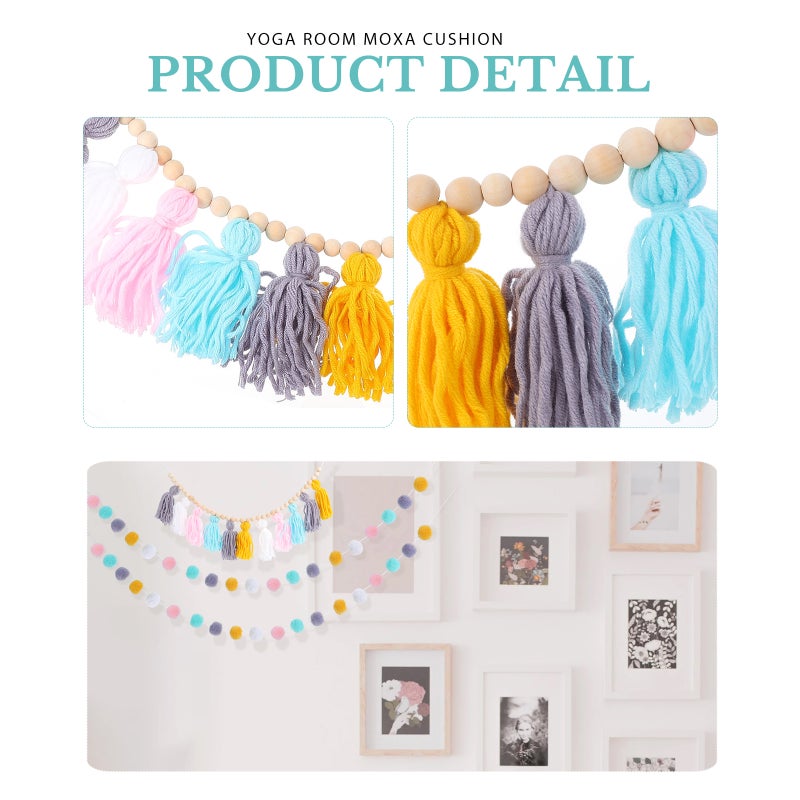 1 Set Pom Pom Wood Bead Tassel String Pendant Beautiful Wall Decorative Pendant - Image 3