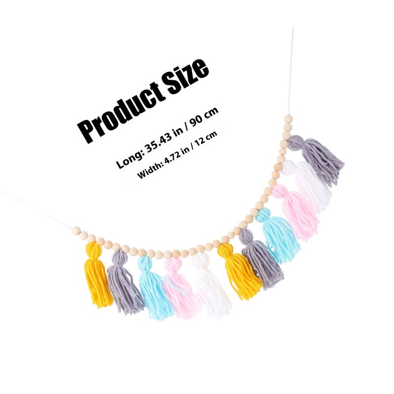 1 Set Pom Pom Wood Bead Tassel String Pendant Beautiful Wall Decorative Pendant - Image 2