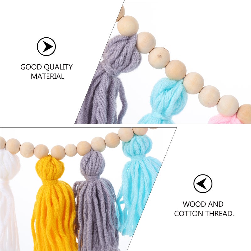 1 Set Pom Pom Wood Bead Tassel String Pendant Beautiful Wall Decorative Pendant - Image 5