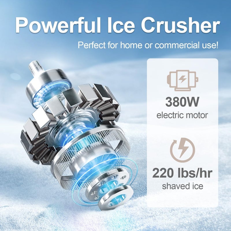 OKF Shaved Ice Machine 380w Snow Cone Machine 3 Stainless Steel Blades Ice Shaver Machine Electric Ice Crusher 280lbs/hr Snow Cone Maker for Home and Commercial with Ice Pick(Red) - Image 4