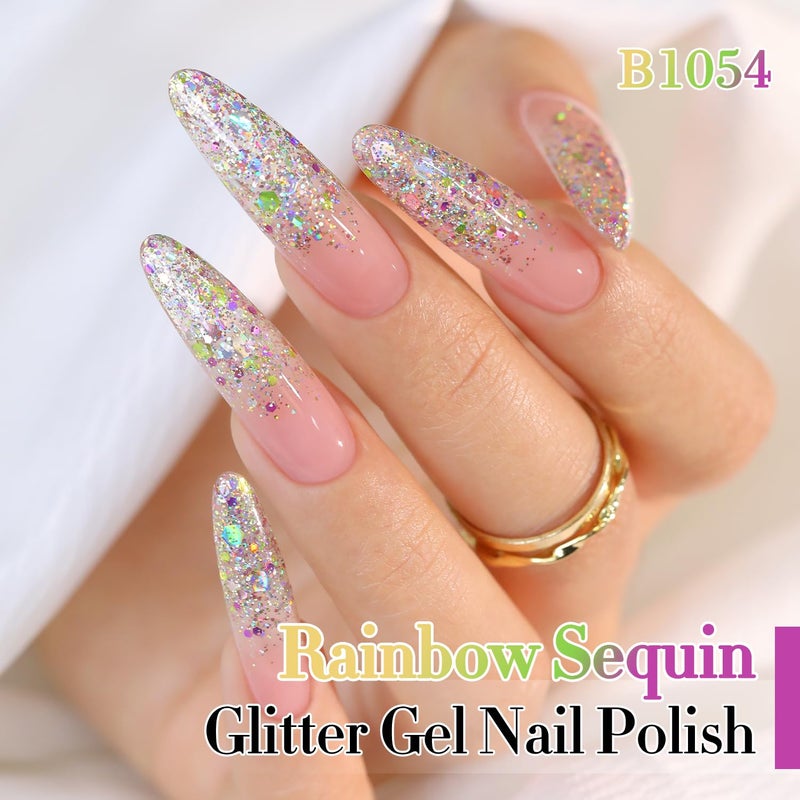 Double Rhythm 0.5Oz Glitter Gel Polish Shimmer Reflective Color for Nail Art Salon DIY Soak Off 15ml Nail Lamp Gel Polish at Home (Rainbow Gold-B1054) - Image 3