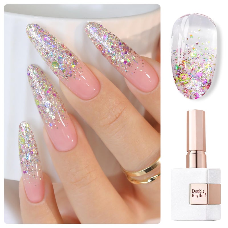 Double Rhythm 0.5Oz Glitter Gel Polish Shimmer Reflective Color for Nail Art Salon DIY Soak Off 15ml Nail Lamp Gel Polish at Home (Rainbow Gold-B1054) - Image 1
