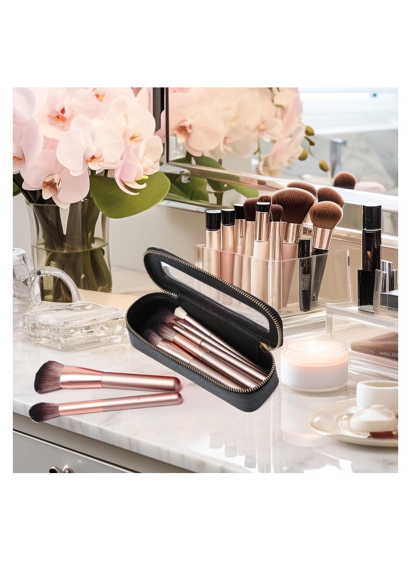 Excefore Clear Makeup Bag Portable Brush Bag transparent Travel Cosmetic Case Clear Toiletry Makeup Bag with Zipper for Women (Black, Slim)  - Image 2