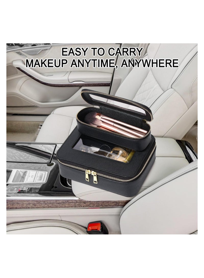Excefore Clear Makeup Bag Portable Brush Bag transparent Travel Cosmetic Case Clear Toiletry Makeup Bag with Zipper for Women (Black, Slim)  - Image 4