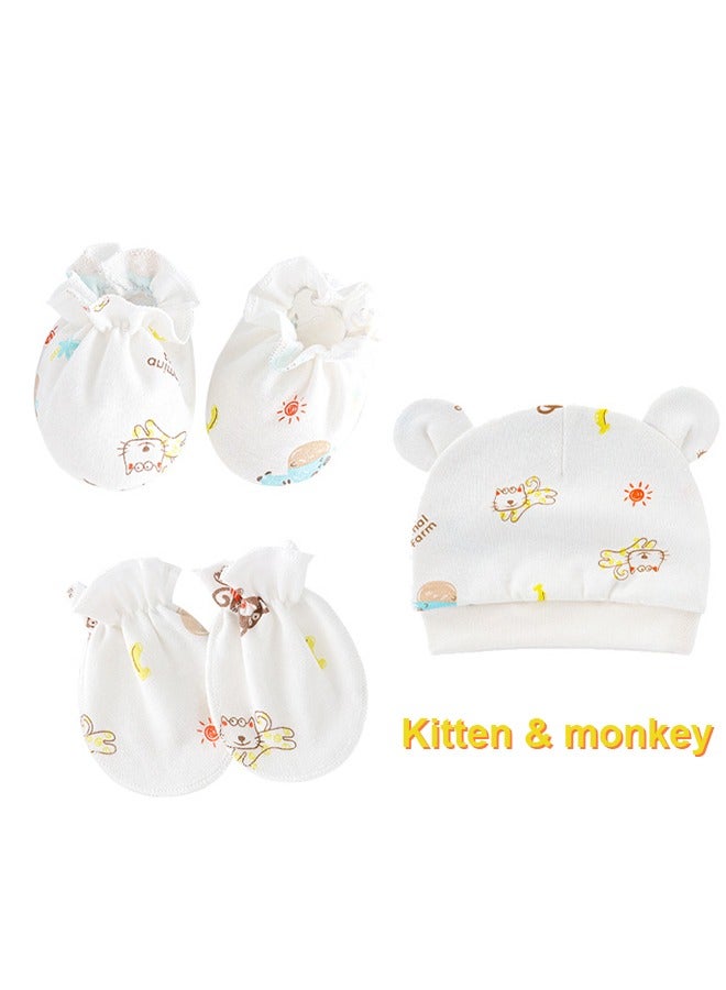 9Pcs Newborn Cap Mitten Sock, Including 3 Pieces Newborn Hats, 3 Pairs Baby No Scratch Mittens Gloves and 3 Pairs Infant Socks for 0-6 Months Unisex Baby Boys Girls Set Multicoloured - Image 5