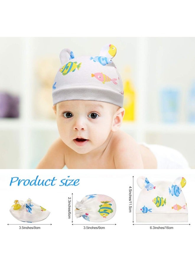9Pcs Newborn Cap Mitten Sock, Including 3 Pieces Newborn Hats, 3 Pairs Baby No Scratch Mittens Gloves and 3 Pairs Infant Socks for 0-6 Months Unisex Baby Boys Girls Set Multicoloured - Image 3