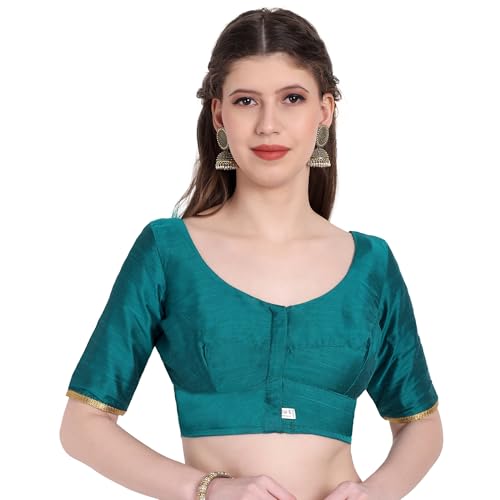 JISB Women's Rayon Plain Blouse with Lace on Elbow Sleeve (in, Alpha, 3XL, Plus, Green) - Image 1