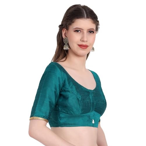 JISB Women's Rayon Plain Blouse with Lace on Elbow Sleeve (in, Alpha, 3XL, Plus, Green) - Image 2
