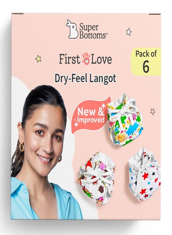 SuperBottoms DryFeel Baby Langot 0-6 months l Organic Cotton Modern Baby Nappy l Mess-free Langot with Gentle Elastics l Super DryFeel Top Layer l Diaper-free Time Essential | 6 Pack - Image 1