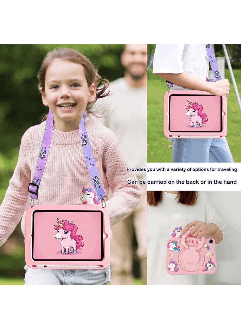 اووكاي جراب للأطفال متوافق مع جهاز Samsung Galaxy Tab A9+/A9 Plus مقاس 11 بوصة 2023 مع حامل قلم وحامل دوار وحزام كتف (وردي) - Image 4